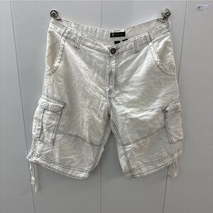 I.N.C. International Concepts White Linen Cotton Cargo Shorts Grey Stitch INC